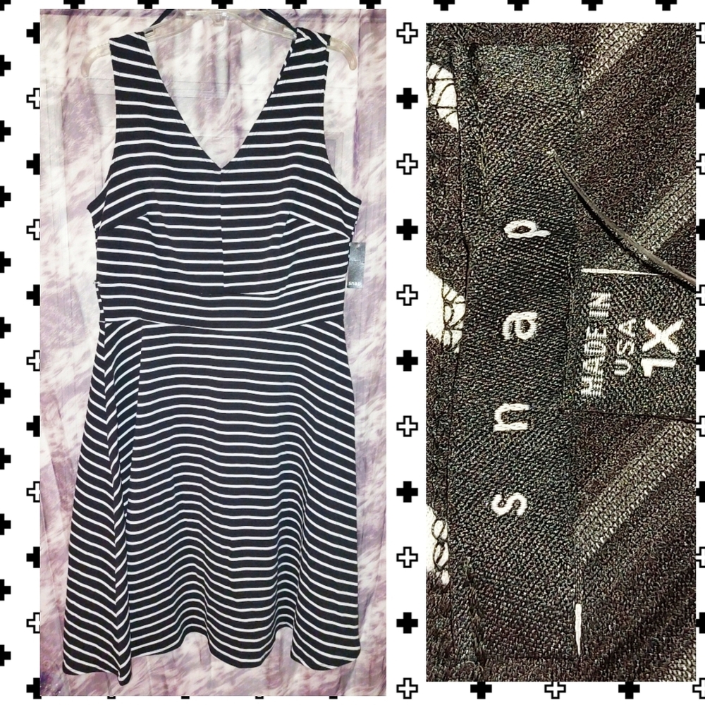 Snap brand Black & White Stripes Ribbed Soft Knit Skater Tank Dress Sz 1X(14/16)